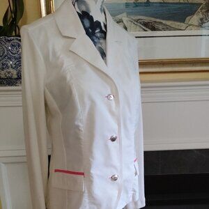 Spanner White Cotton unlined Blazer with Pink Trim